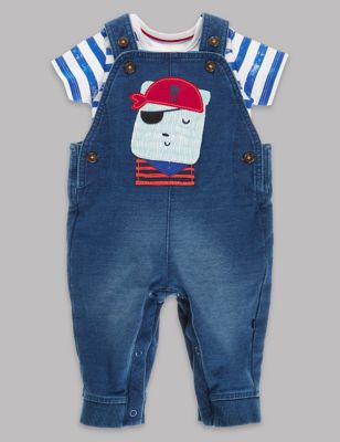 2 Piece Cotton Rich Applique Dungaree Outfit